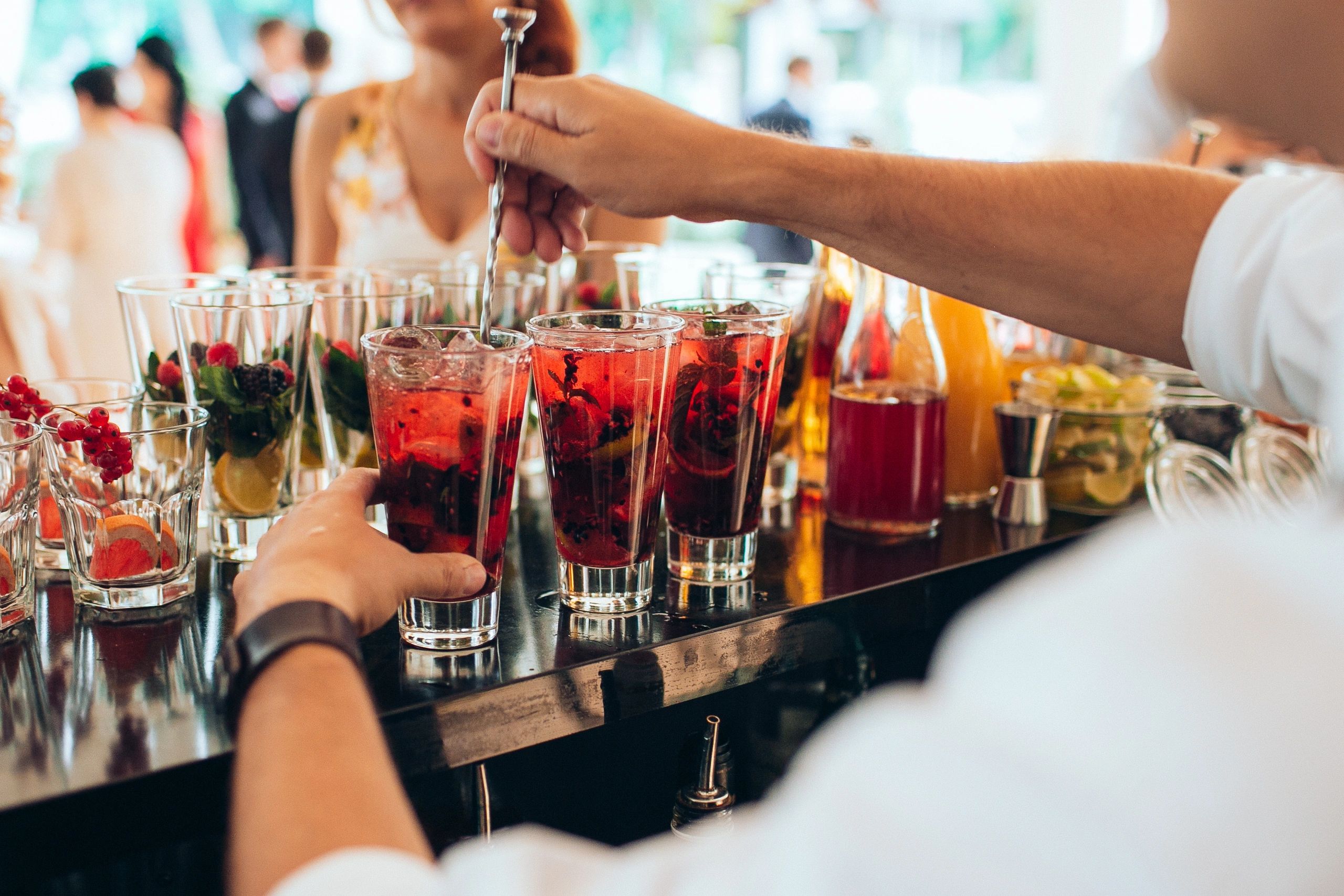 Elegant mobile bar setup at a wedding reception